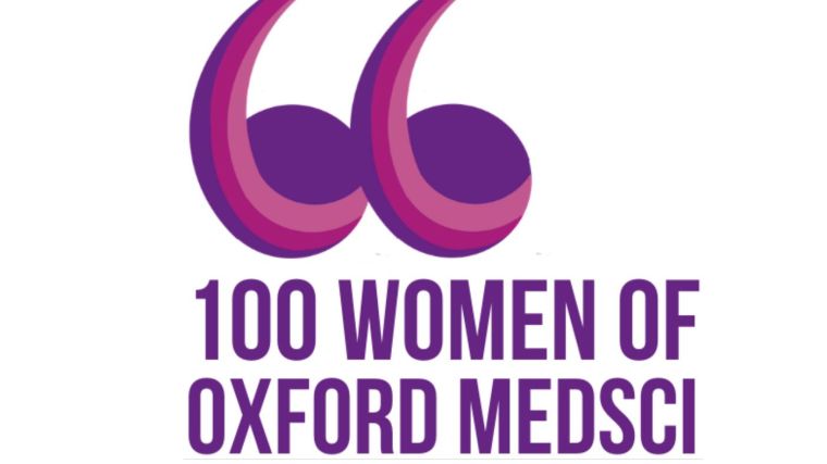 Speech marks icon with 100 Women of Oxford Medsci