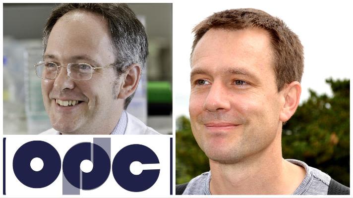 The OPDC logo featured with prominent OPDC researchers Prof Caleb Webber and Prof Richard Wade-Martins
